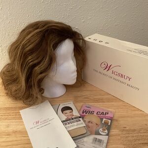 Wigsbuy human hair wavy wig brown with highlights size large super soft